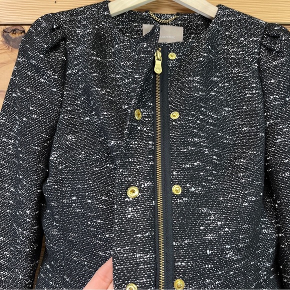 Banana Republic Black Tweed Longline Jacket Petite Small PS Swing Collarless B87 - Picture 10 of 16